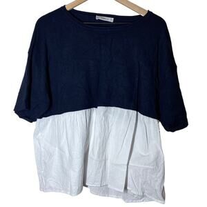 Zara Knit Women's Navy Blue Sweater with Layered White Blouse Size Large